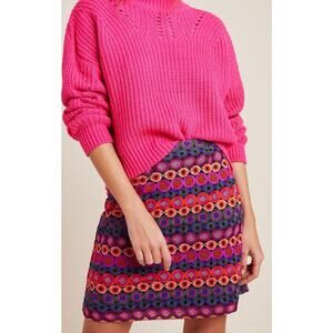 Anthropologie Hutch Embroidered Ellen Mini Skirt Purple Pink Green Size 6‎